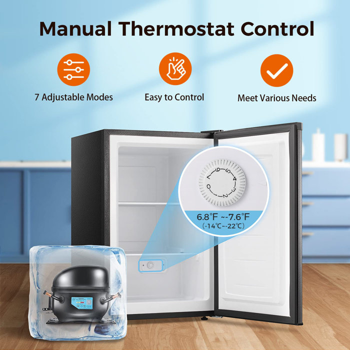 R.W.FLAME 3 Cubic Feet Upright Freezer with Adjustable Temperature